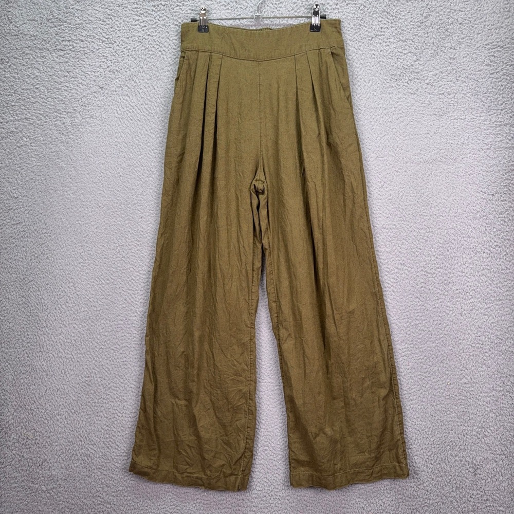 Abercrombie Pants Womens S Olive Green Linen Blend Pleated Wide Leg Lagenlook